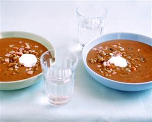 Cream of lentil soup with sour cream