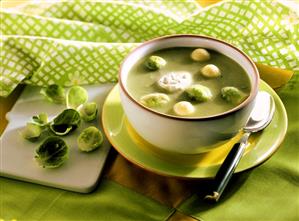 Brussels sprout soup with cheese balls