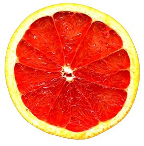 A slice of pink grapefruit