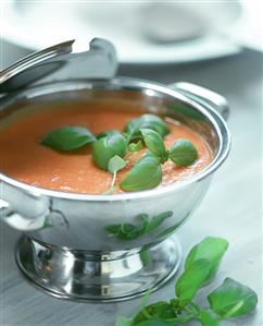 Cold tomato soup with basil