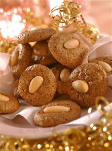 Chocolate and almond macaroons on plate