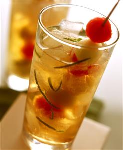Cidre with melon on cocktail stick