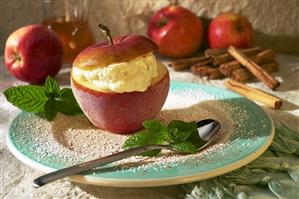 Apple with ice-cold yoghurt stuffing