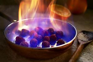 Flambéed raspberries