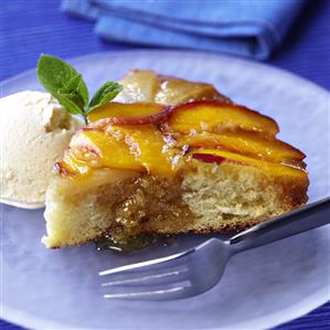 Caramelised peach tart with vanilla ice cream