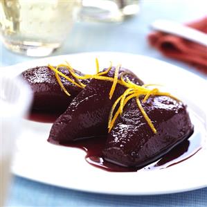 Poached pears in red wine