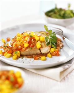 Barbecued tuna with tomato and mango salsa