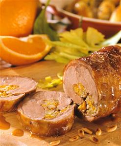 Rolled lamb roast with orange and celery stuffing