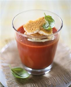 Creamed tomato soup with zwieback (rusk) in glass (1)