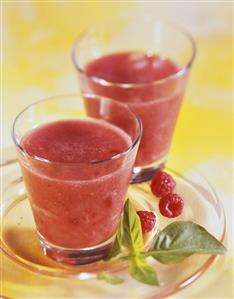 Raspberry and peach drink with basil