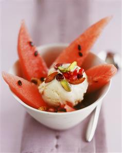 Cardamom ice cream with watermelon