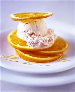 Campari ice cream with orange slices