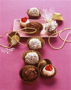 Chocolates, marzipan fig balls and coconut rum balls