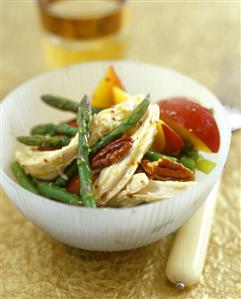 Chicken and asparagus salad with nectarines and pecans