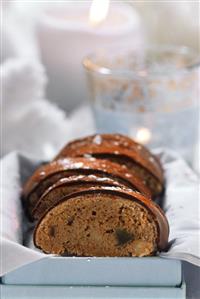 Sweet Christmas bread with chocolate icing in gift box (1)