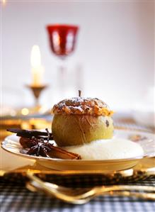 Roast apple with zabaione (whipped wine sauce)