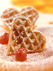 Cherry waffles with icing sugar