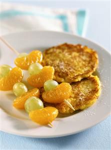 Sweet pumpkin and potato biscuits with fruit kebabs