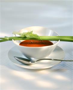 Tomato soup with pepper and celery