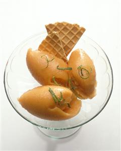 Papaya sorbet with lime zest