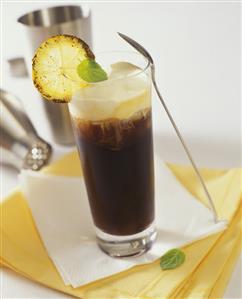 Cuban coffee with rum and lime in glass