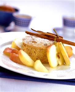 Bread pudding with glazed apples