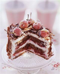 Small Black Forest gateau, slices taken