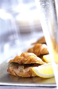 Croissants with smoked salmon and dill