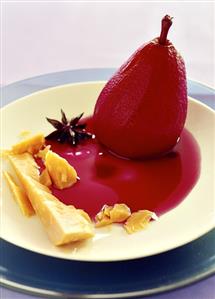 Red wine pear with cheese and star anise (1)
