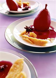 Red wine pear with cheese and star anise (2)