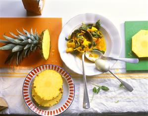 Pineapple curry with onions, tomatoes and spinach