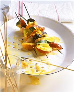 Savoury fruit and vegetable kebabs