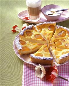 Apricot quark tart, cut into pieces