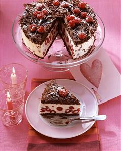 Chocolate gateau with raspberry and yoghurt cream filling