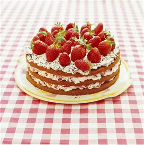 Strawberry gateau with chocolate sponge and fresh strawberries