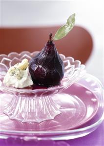 Red wine pear with Blue Stilton