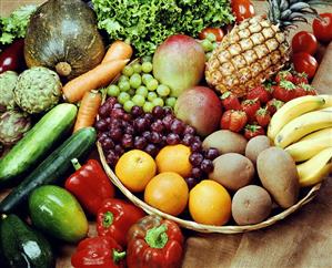 Still life with fresh fruit and vegetables