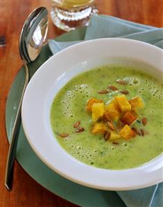 Courgette soup with potato croutons