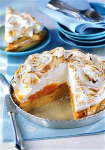 Rhubarb cake with meringue topping