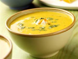 Creamed carrot soup in bowl