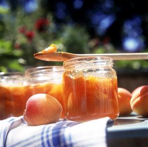 Apricot jam in preserving jars (2)