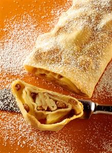 Apple strudel with a piece cut (2)