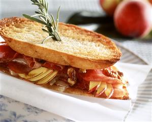 Toasted ham, nectarine and cheese sandwich