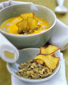 Pumpkin soup with ginger and pumpkin seeds