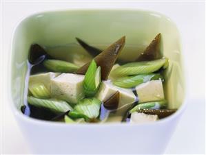 Miso soup with tofu and leeks