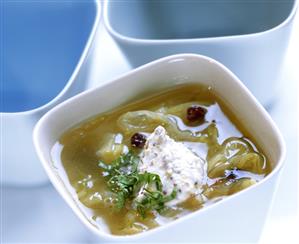 White cabbage soup with mustard cream