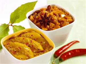 Mango chutney and pumpkin chutney in bowls