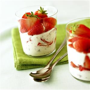 Strawberries on stracciatella mousse