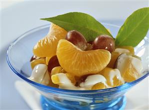 Mandarin and grape salad with quark mousse