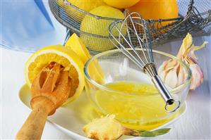 Orange marinade in glass bowl